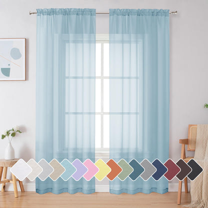 Simplebrand Black Sheer Curtains 84 Inches Long 2 Panels for Living Room