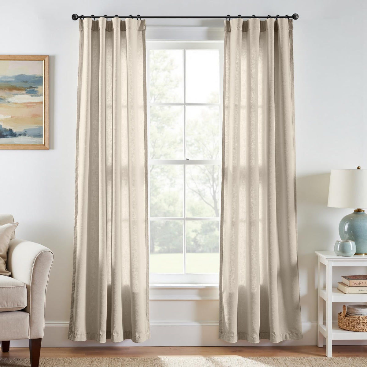jinchan Linen Curtains Light Filtering Back Tab 50x96 Inch 2 Panels Beige