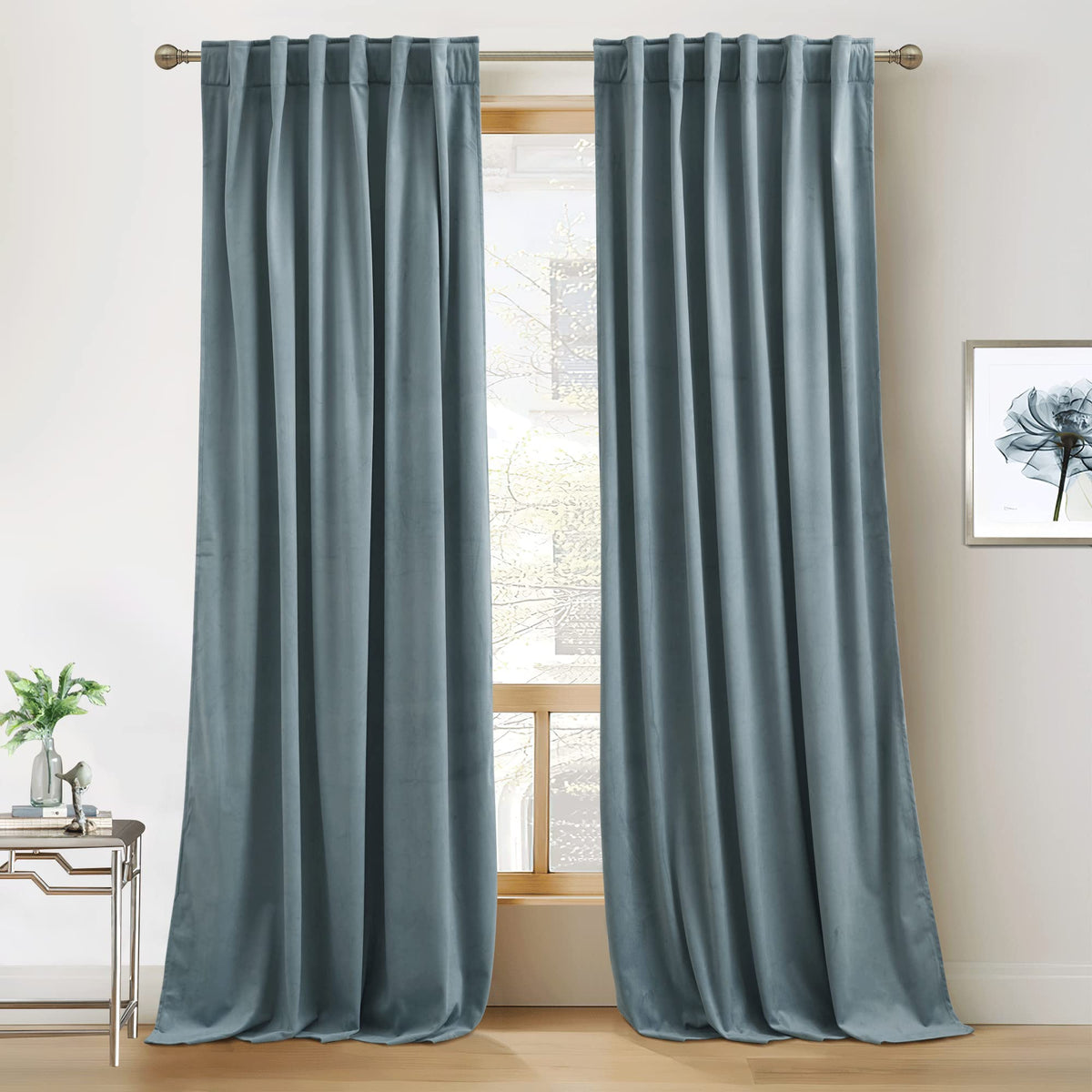 RYB HOME Blue Velvet Blackout Curtains for 84 inches Bedroom Living Room