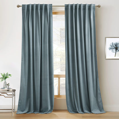 RYB HOME Blue Velvet Blackout Curtains for 84 inches Bedroom Living Room