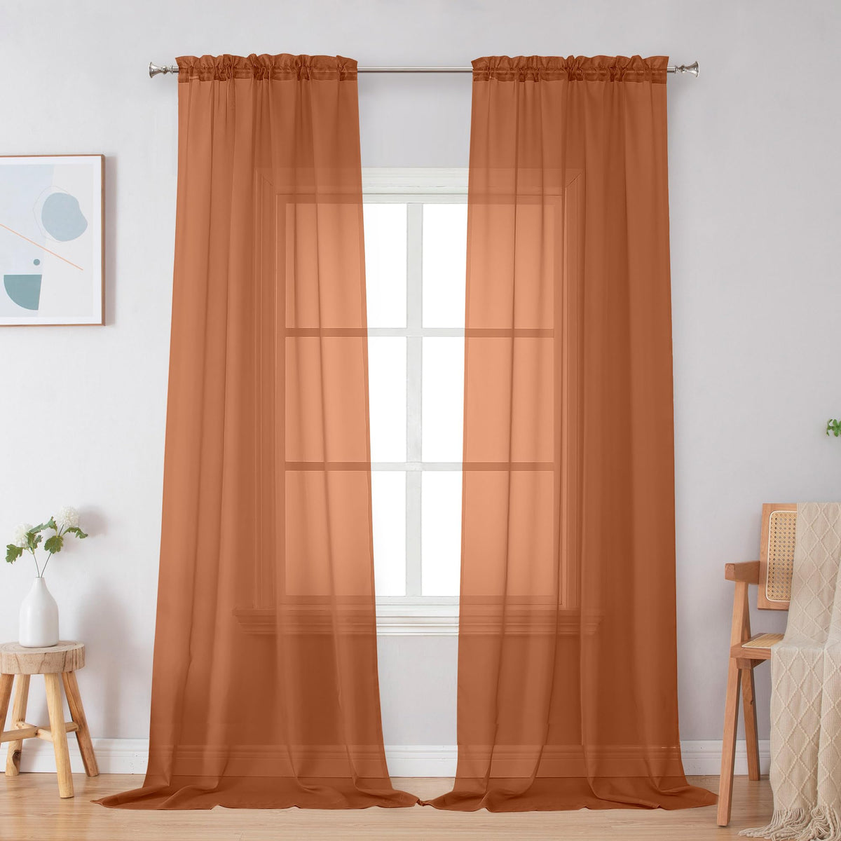 Simplebrand Black Sheer Curtains 84 Inches Long 2 Panels for Living Room