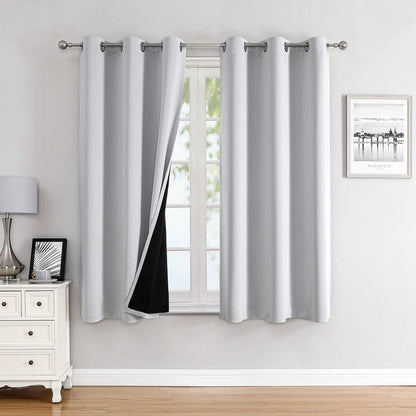ChrisDowa 100% Blackout Curtains for Bedroom 63 Inch Long with Black Liner