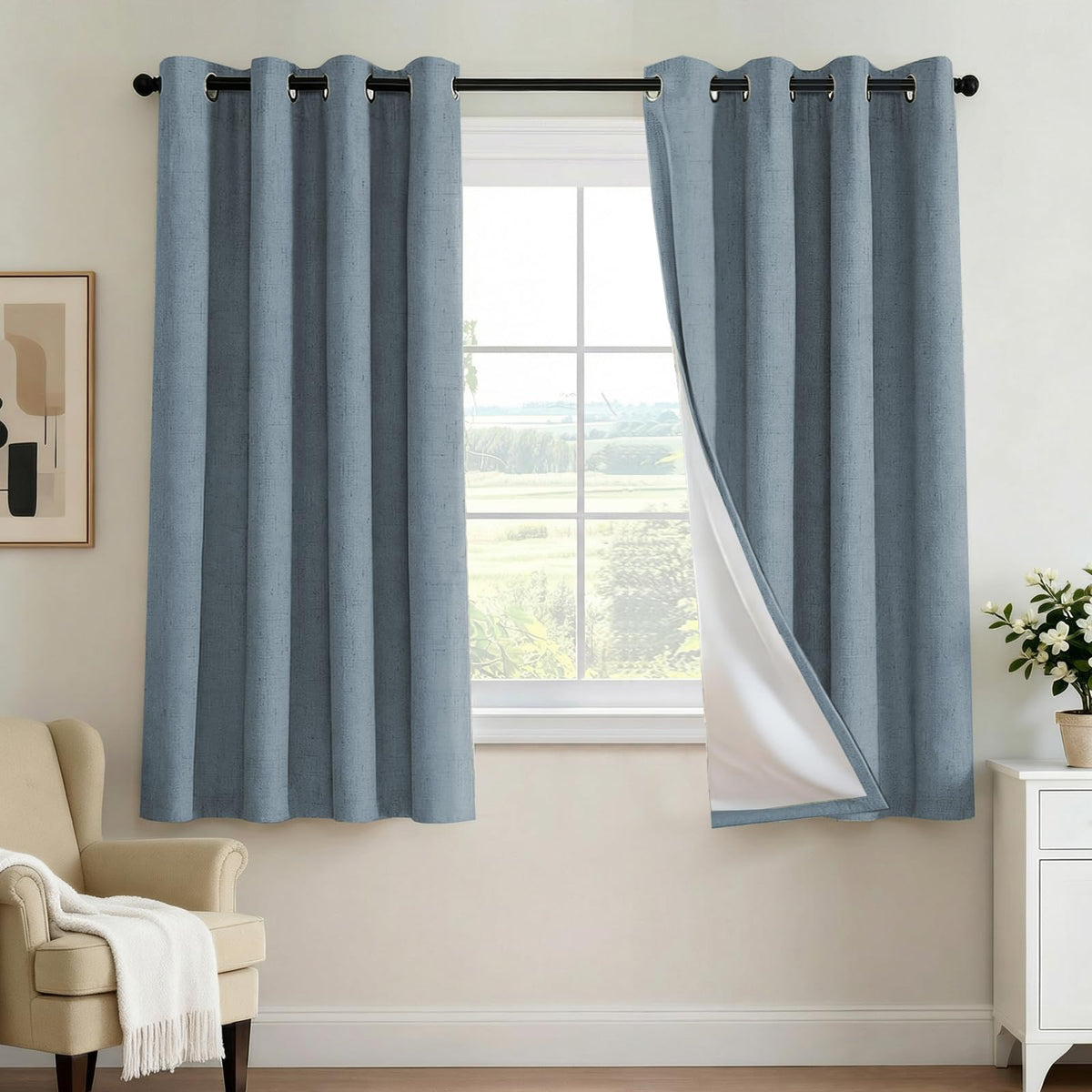 H.VERSAILTEX 100% Blackout Curtains for Bedroom 84 Inches Long Grommet Linen Face Full Light Blocking Curtain Drapes for Living Room Thermal Linen Look Curtains 2 Panels Set, 52" W x 84" L, Navy
