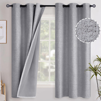 YoungsTex Linen Blackout Curtains 63 Inch Length Bedroom Beige Darkening
