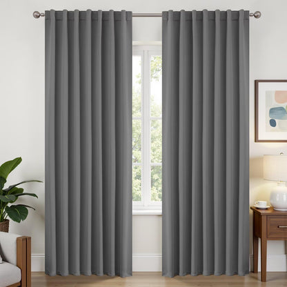 Joydeco Blackout Curtains for Bedroom, Black out curtains 96 inch long 2 Panels, Long Black Drapes with Rod Pocket Back Tab, Room Darkening Noise Reducing & Wrinkle-Free Drapes for Living Room Windows