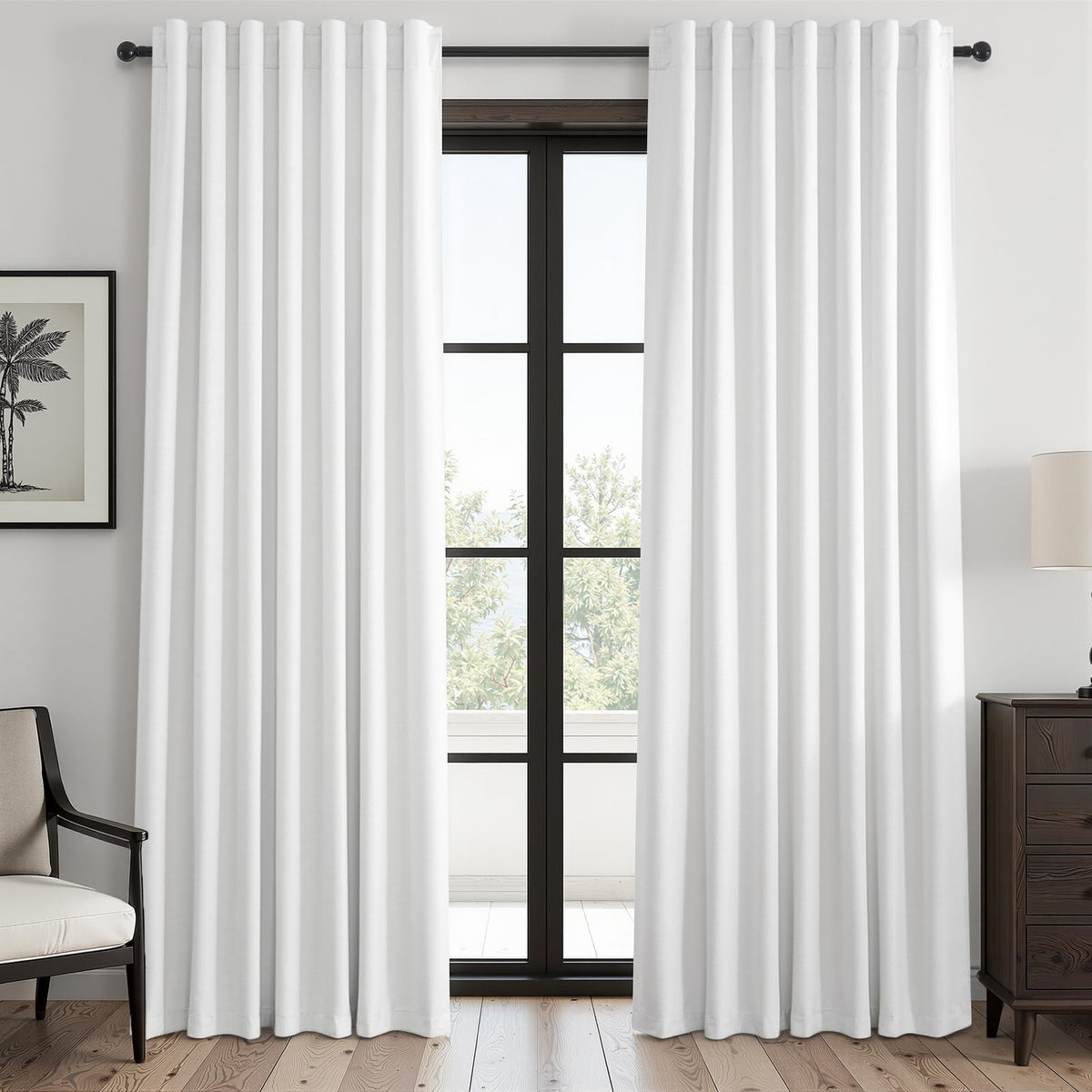 Topfinel Cream Ivory Blackout Curtains & Drapes 84 Inch Length, Beige Pinch Pleat Full Blackout Flax Linen Tab Top Soundproof Curtains with Hooks Rings for Bedroom Living Room Track 2 Panels Set
