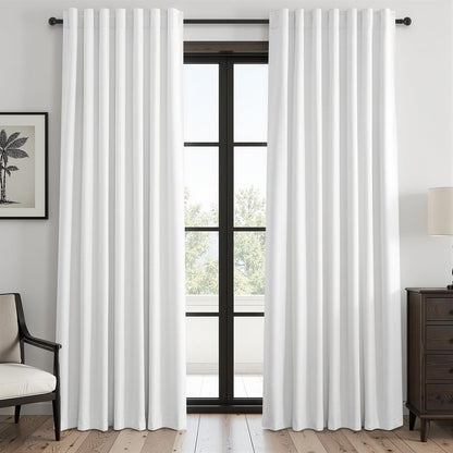 Topfinel Cream Ivory Blackout Curtains & Drapes 84 Inch Length, Beige Pinch Pleat Full Blackout Flax Linen Tab Top Soundproof Curtains with Hooks Rings for Bedroom Living Room Track 2 Panels Set