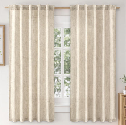 MIULEE Faux Linen Curtains 84 Inch Length 2 Panels Natural Semi Sheer Curtain with Back Tab Rod Pocket, Light Filtering Window Privacy Burlap Drapes for Living Room Bedroom 42W x 84L Linen