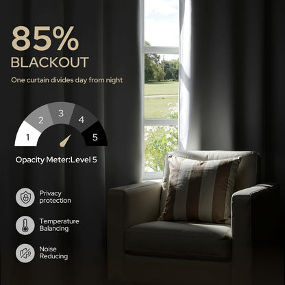 HOMEIDEAS Blackout Curtains for Bedroom 52 X 84 Inch Long 2 Panels Set Light Grey/Gray Room Darkening Curtains/Drapes, Soundproof Thermal Grommet Window Curtains for Living Room
