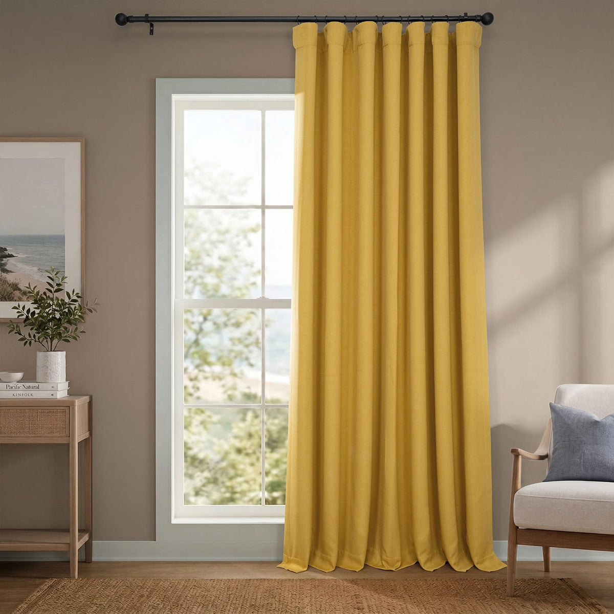 Faux Linen Curtains for Living Room (1 Panel) - 50W X 108L, Birch Taupe