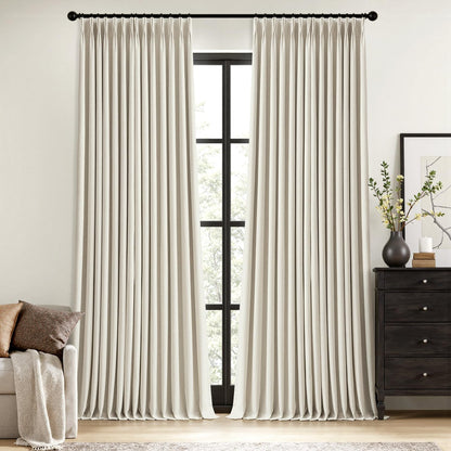 MIULEE Natural Pinch Pleated 100% Blackout Linen Curtains 40x84 Inches
