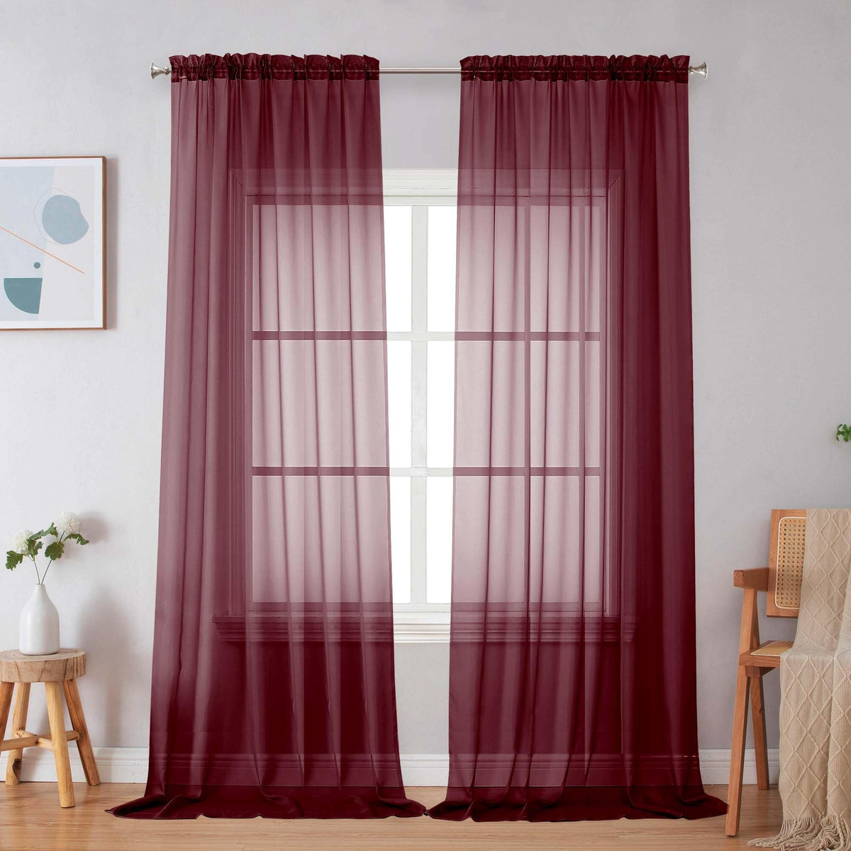 Simplebrand Black Sheer Curtains 84 Inches Long 2 Panels for Living Room