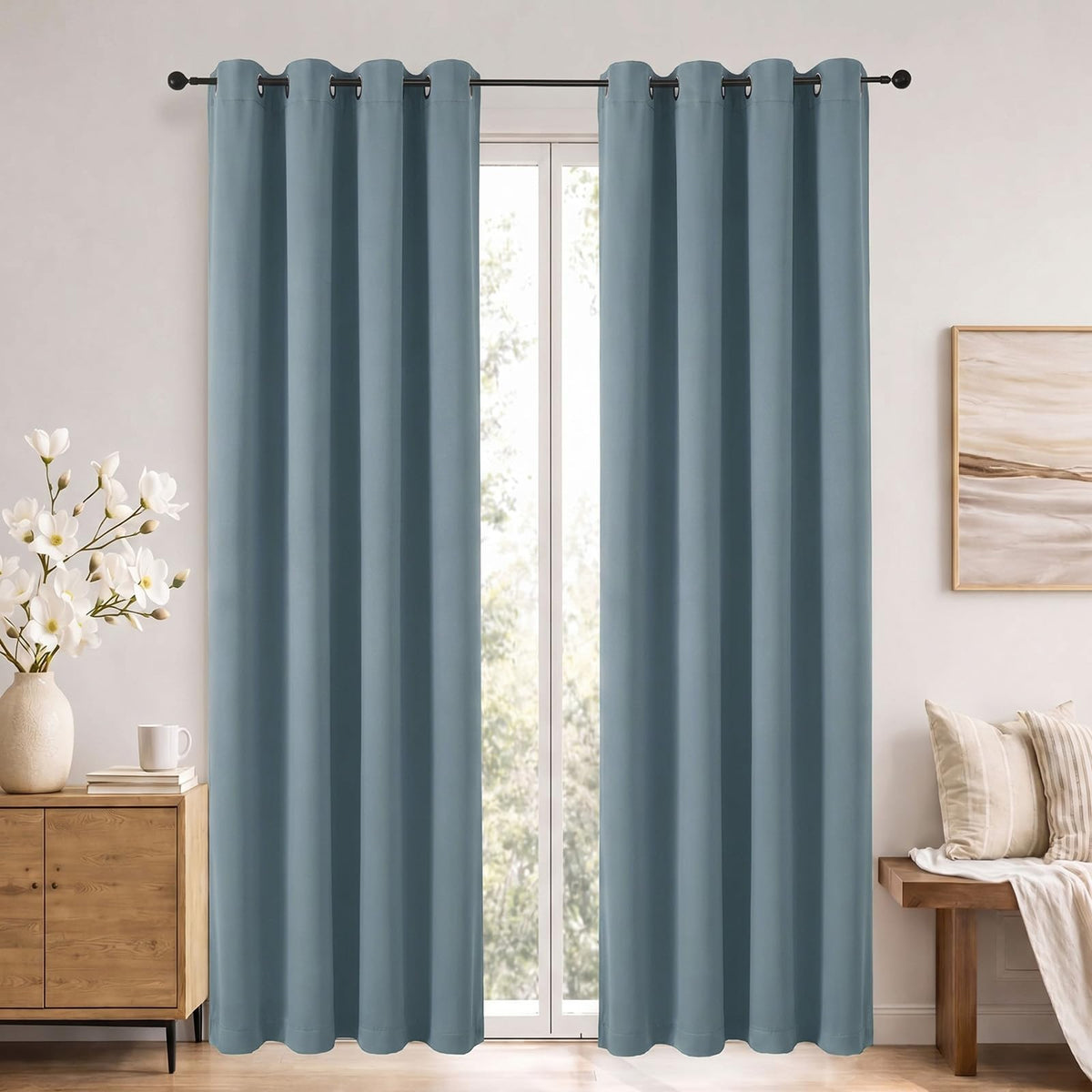 Simplebrand Sage Green Blackout Curtains 84 Inch Length 2 Panels Set for Bedroom/Living Room, Solid Room Darkening Thermal Insulated Grommet Energy Saving Window Treatment Drapes, Each 52" Wide