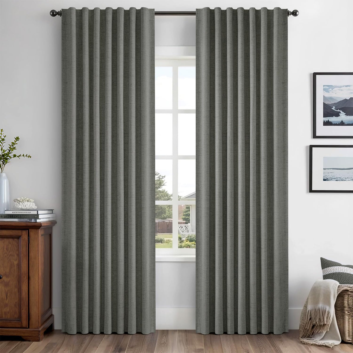 MIULEE 100% Blackout Linen Curtains for Bedroom 42 x 84 Inch Ivory 2 Panels
