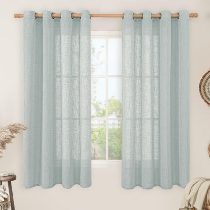 LAMIT Cream Ivory Linen Semi Sheer Curtains 84 inch Length for Bedroom
