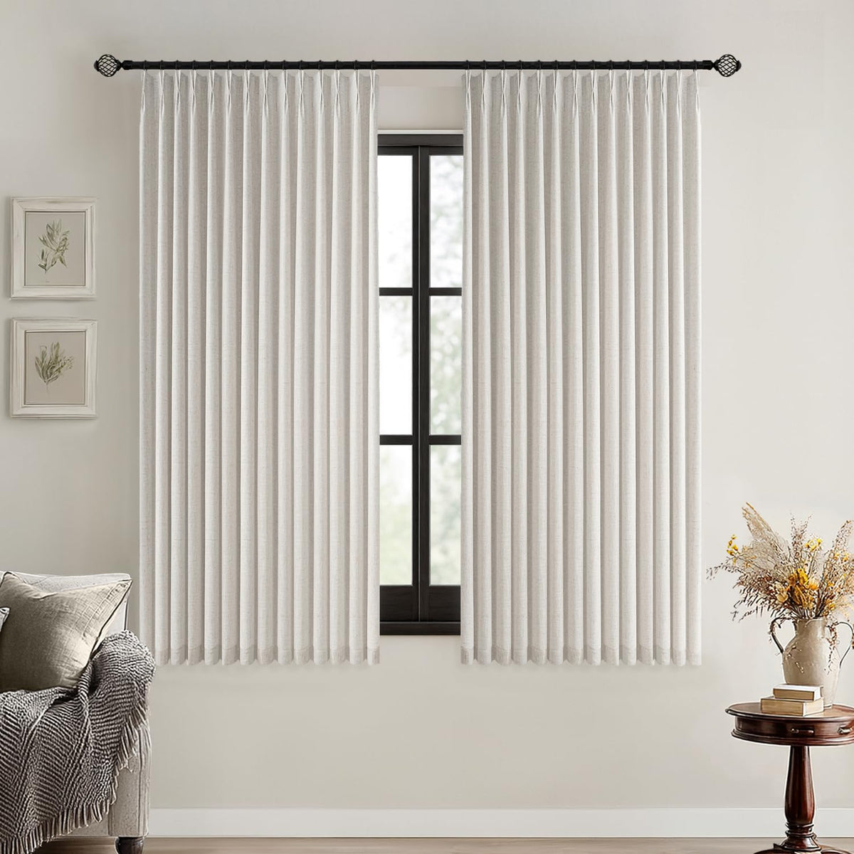 MIULEE Natural Pinch Pleated 100% Blackout Linen Curtains 40x84 Inches