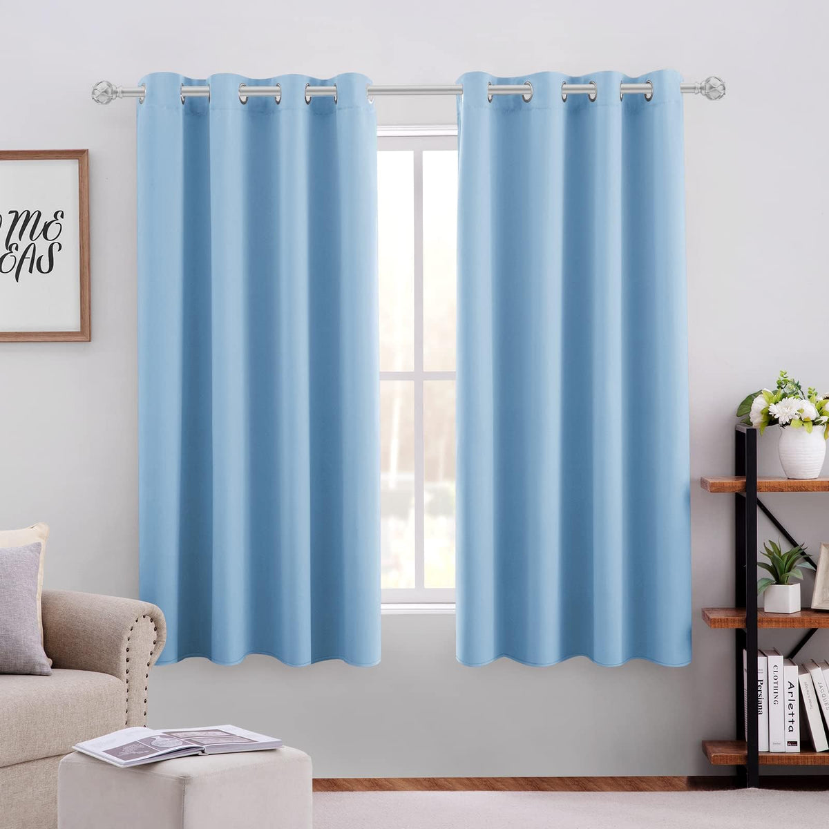 HOMEIDEAS Blackout Curtains for Bedroom 52 X 84 Inch Long 2 Panels Set Light Grey/Gray Room Darkening Curtains/Drapes, Soundproof Thermal Grommet Window Curtains for Living Room