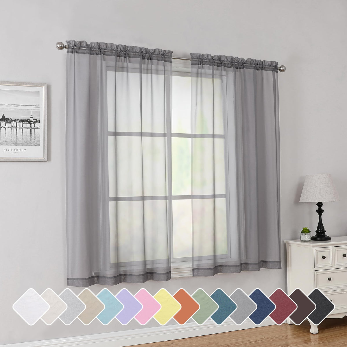 Simplebrand Black Sheer Curtains 84 Inches Long 2 Panels for Living Room