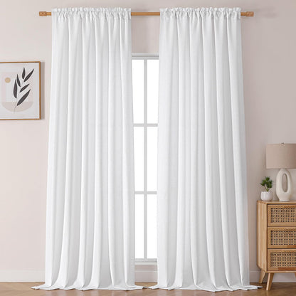 Chyhomenyc White Curtains 45 Inch Length 2 Panels, Faux Linen Textured