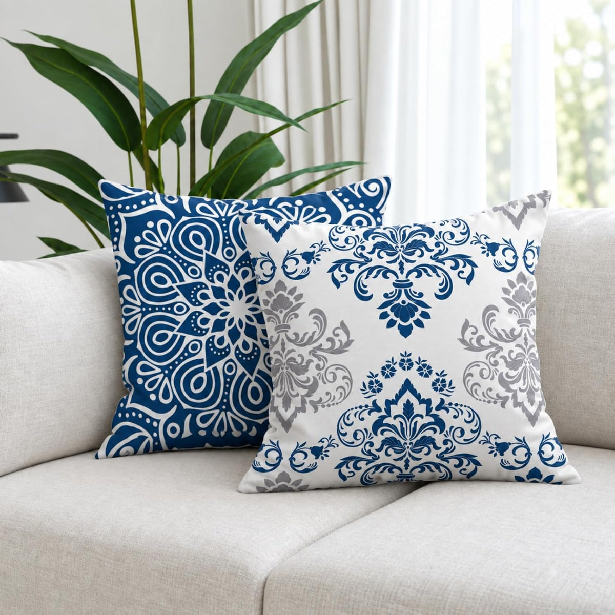 Coliuso Decorative Throw Pillow Covers 18x18 Set of 4, Blue Modern Simple Square Pillow Case Cushion Cover for Sofa Couch Farmhouse Outdoor Living Room (Blue, 18"x18")