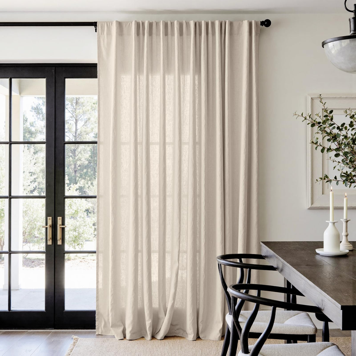 jinchan Linen Curtains Light Filtering Back Tab 50x96 Inch 2 Panels Beige
