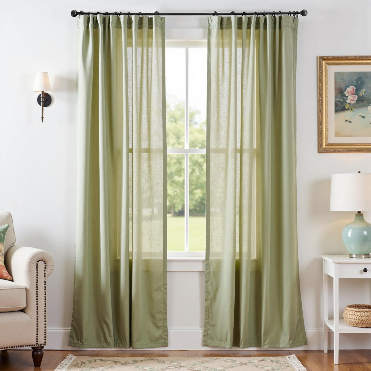 jinchan Linen Curtains Light Filtering Back Tab 50x96 Inch 2 Panels Beige