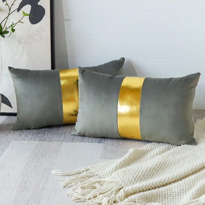 Artscope Black Velvet Throw Pillow Covers with Gold Leather Stitching Luxury Modern Minimalist Square Pillowcase Cushion Covers for Bed Couch Sofa 18x18Inch Set of 2