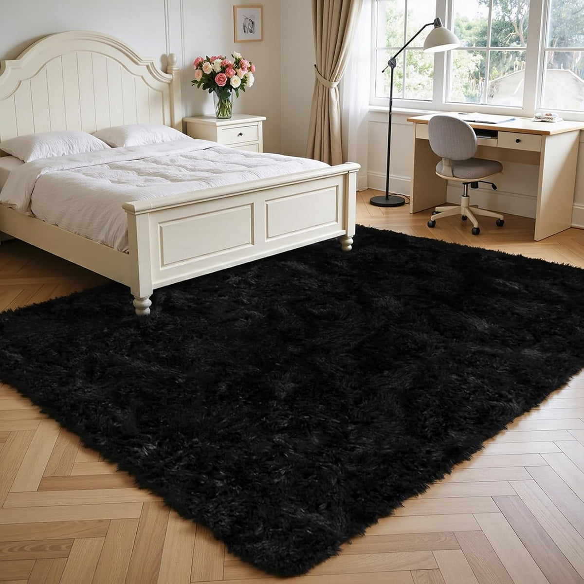 8x10 Fluffy Area Rugs for Living Room,Black Large Shag Area Rug for Bedroom
