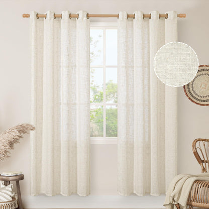 LAMIT Cream Ivory Linen Semi Sheer Curtains 84 inch Length for Bedroom