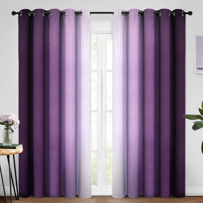 Yakamok Ombre Curtains Blue and Greyish White for Living Room,52Wx84L