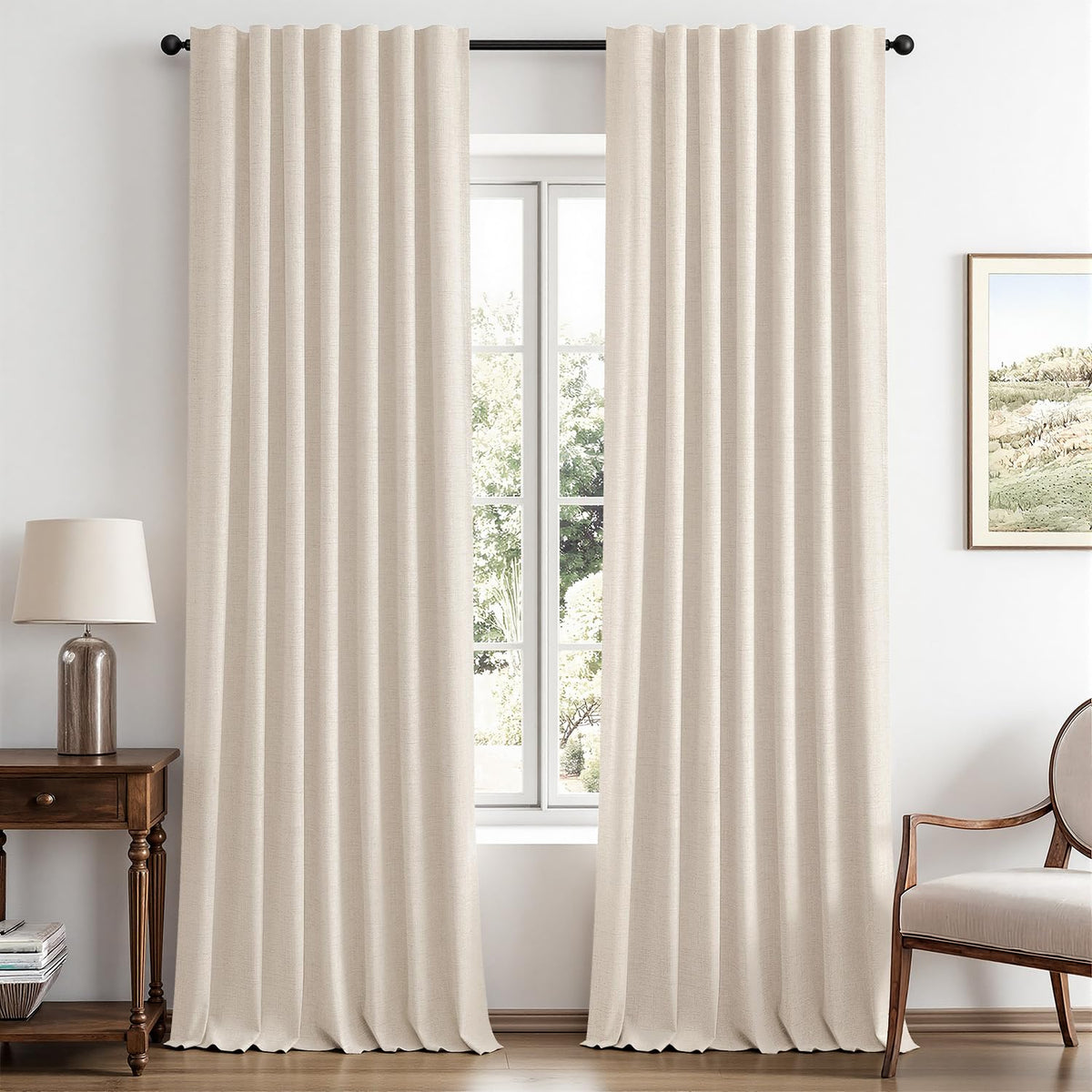 MIULEE 100% Blackout Linen Curtains for Bedroom 42 x 84 Inch Ivory 2 Panels