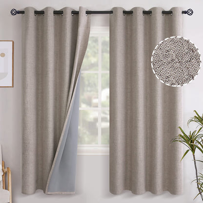 YoungsTex Linen Blackout Curtains 63 Inch Length Bedroom Beige Darkening