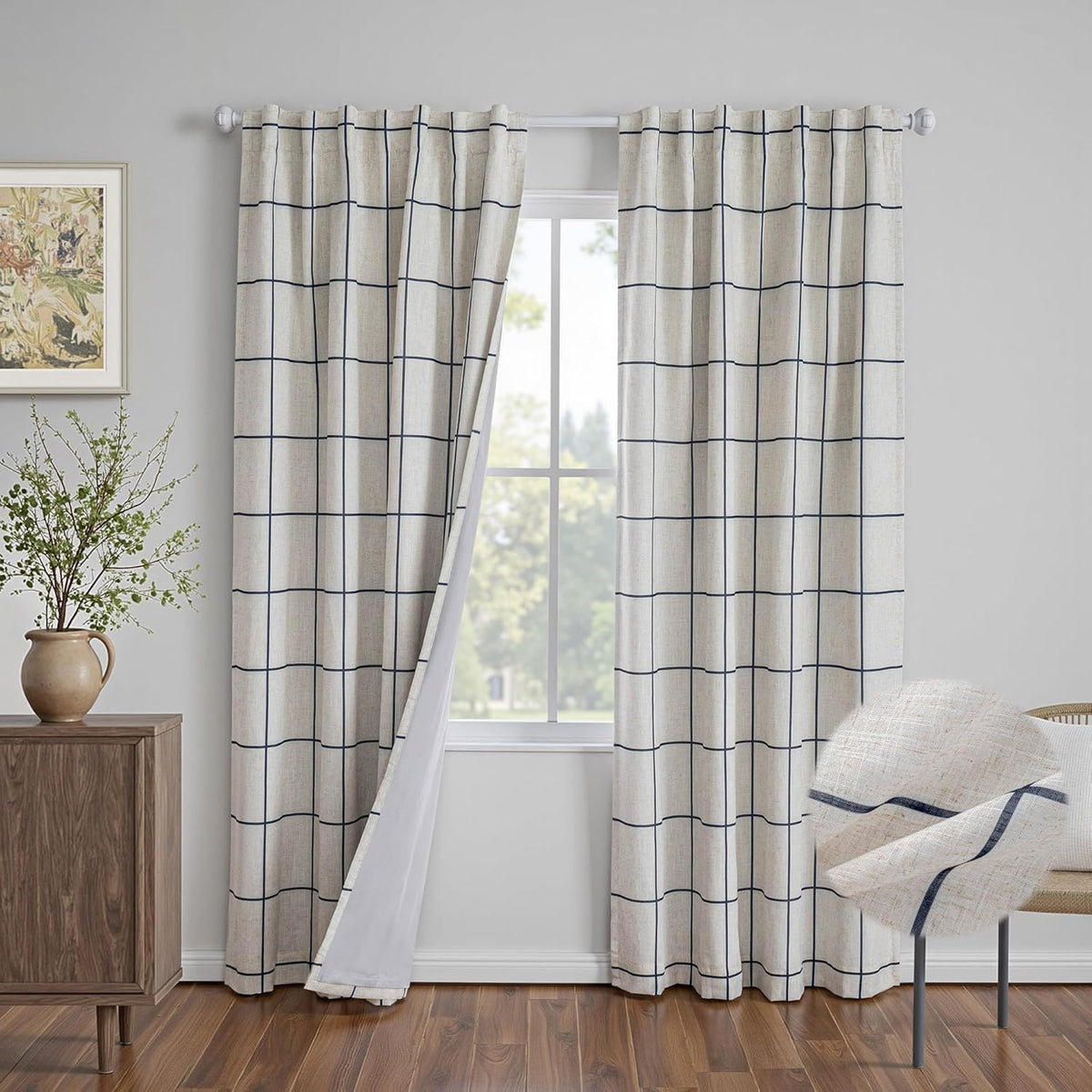 100% Blackout Curtains 84 inch Length Faux Linen (W52 x L84, Beige)