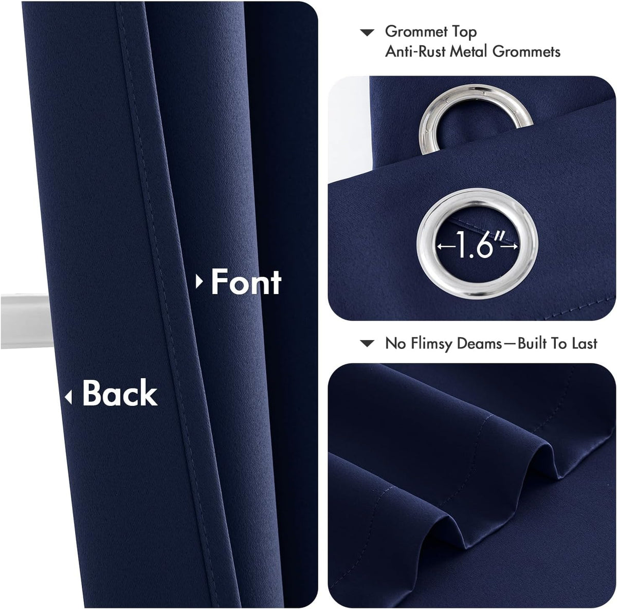 MIULEE Blackout Curtains for Bedroom 2 Panels 40 x 63 Inch Long Navy Blue