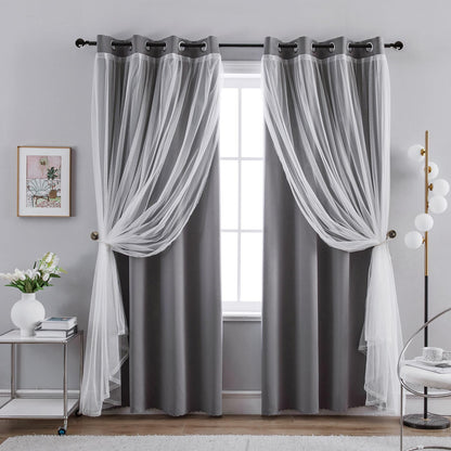 Anytime Double Layer Blackout Curtains 2 Panels，52Wx84L，Greyish White