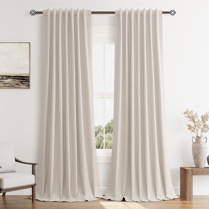 Guken Cream Linen Blackout Curtains 84 Inch Length 2 Panels Set for Living Room Bedroom Back Tab Thermal Insulated 100% Black Out Drapes Room Darkening Window Curtain Ivory Natural Beige