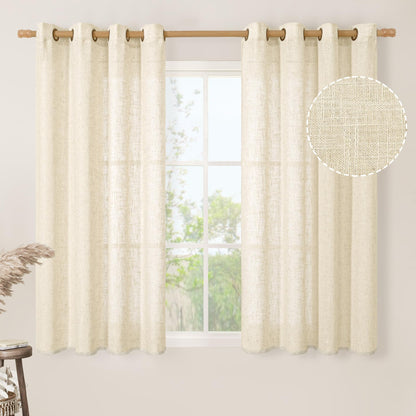 LAMIT Cream Ivory Linen Semi Sheer Curtains 84 inch Length for Bedroom