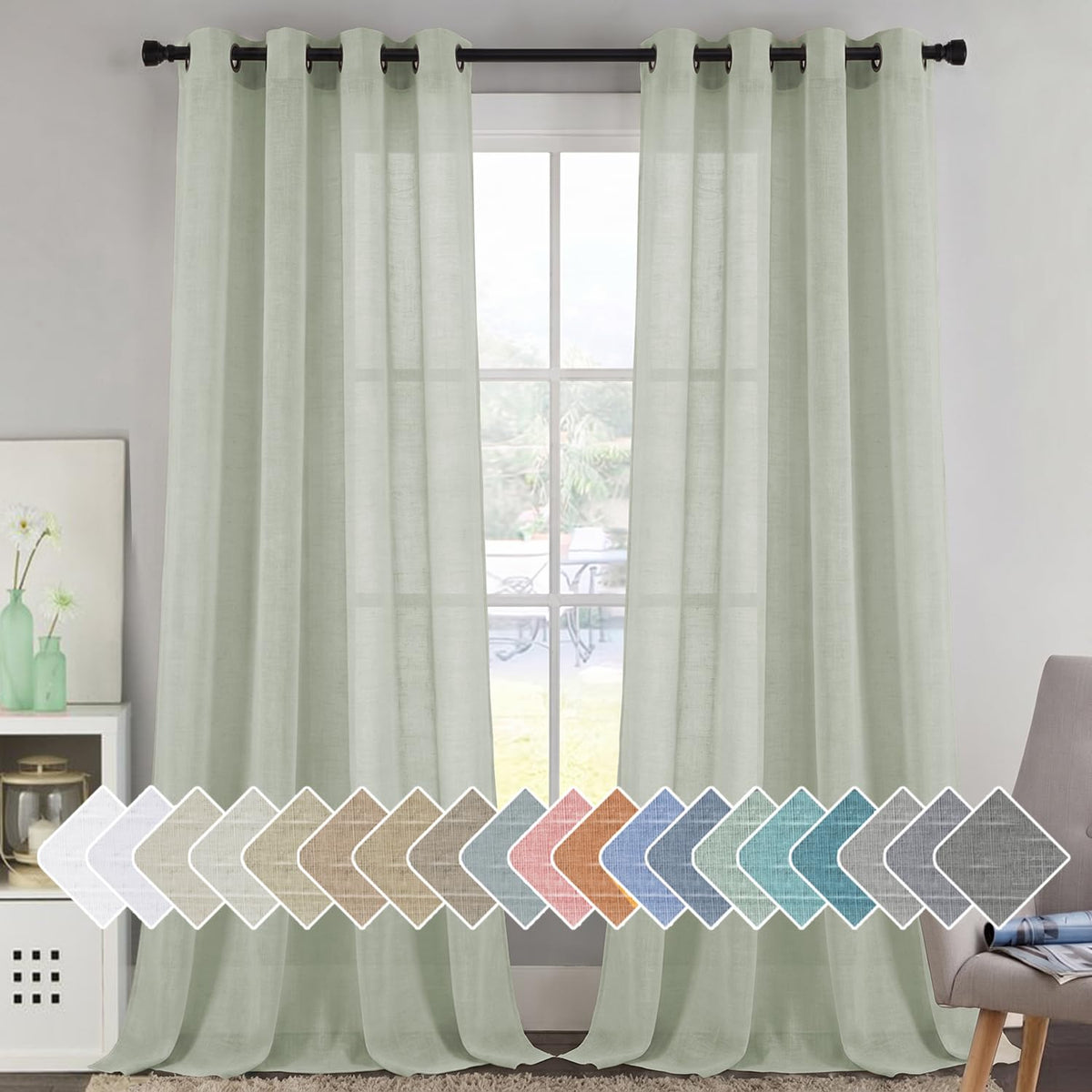 H.VERSAILTEX Natural Linen Sheer Curtains 84" 2 Panels Grommet