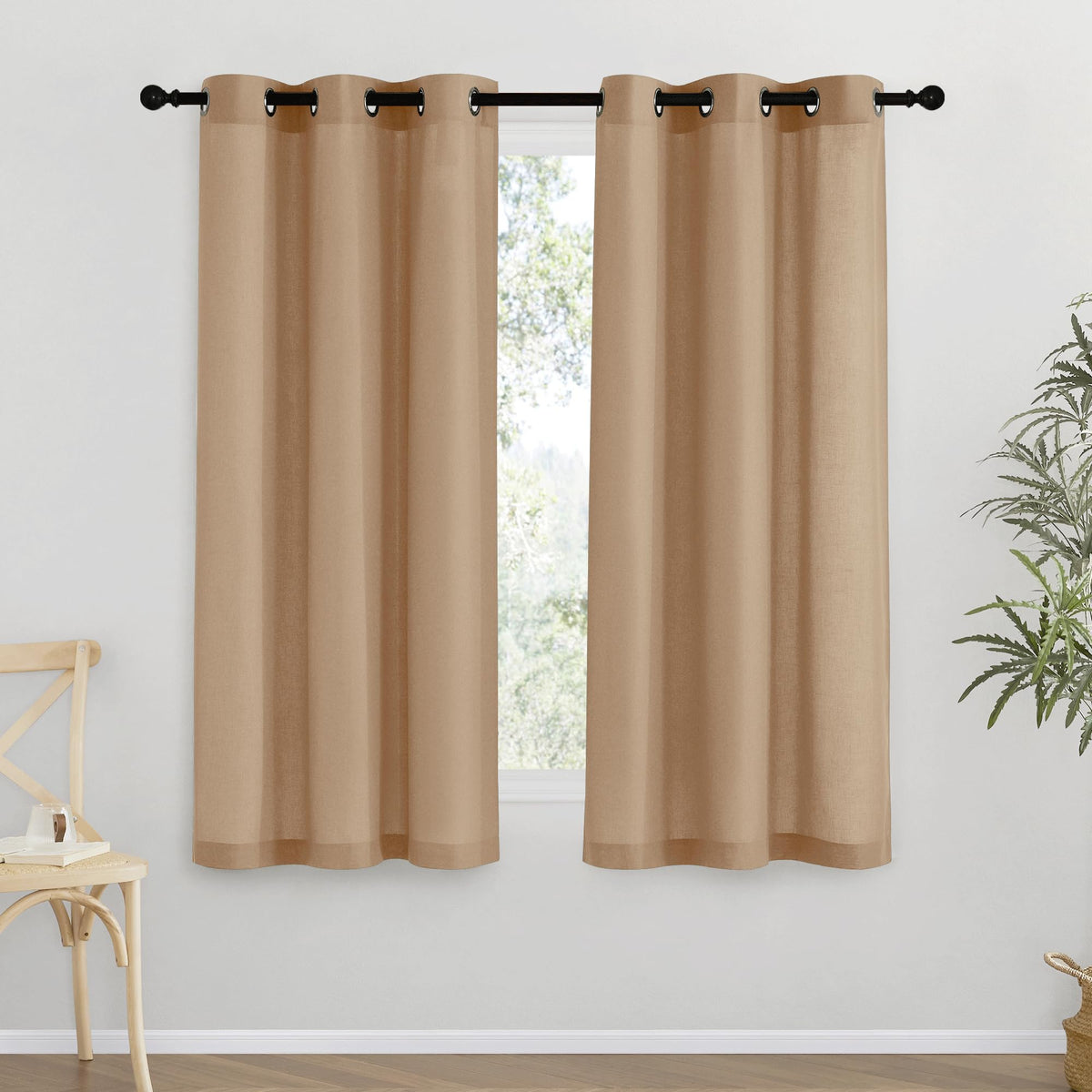 NICETOWN Natural Linen Curtains 84 inch Long 2 Panels Set, Grommet Top Thick Linen Burlap Semi Sheer Vertical Drapes Privacy Assured with Light Filtering for Bedroom/Living Room, W55 x L84
