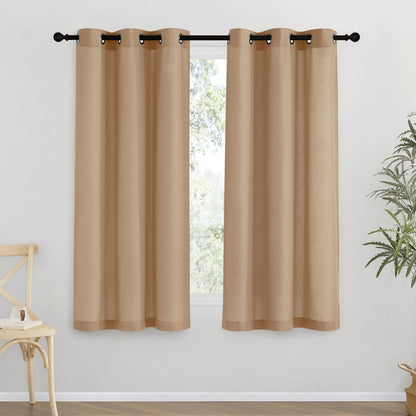 NICETOWN Natural Linen Curtains 84 inch Long 2 Panels Set, Grommet Top Thick Linen Burlap Semi Sheer Vertical Drapes Privacy Assured with Light Filtering for Bedroom/Living Room, W55 x L84