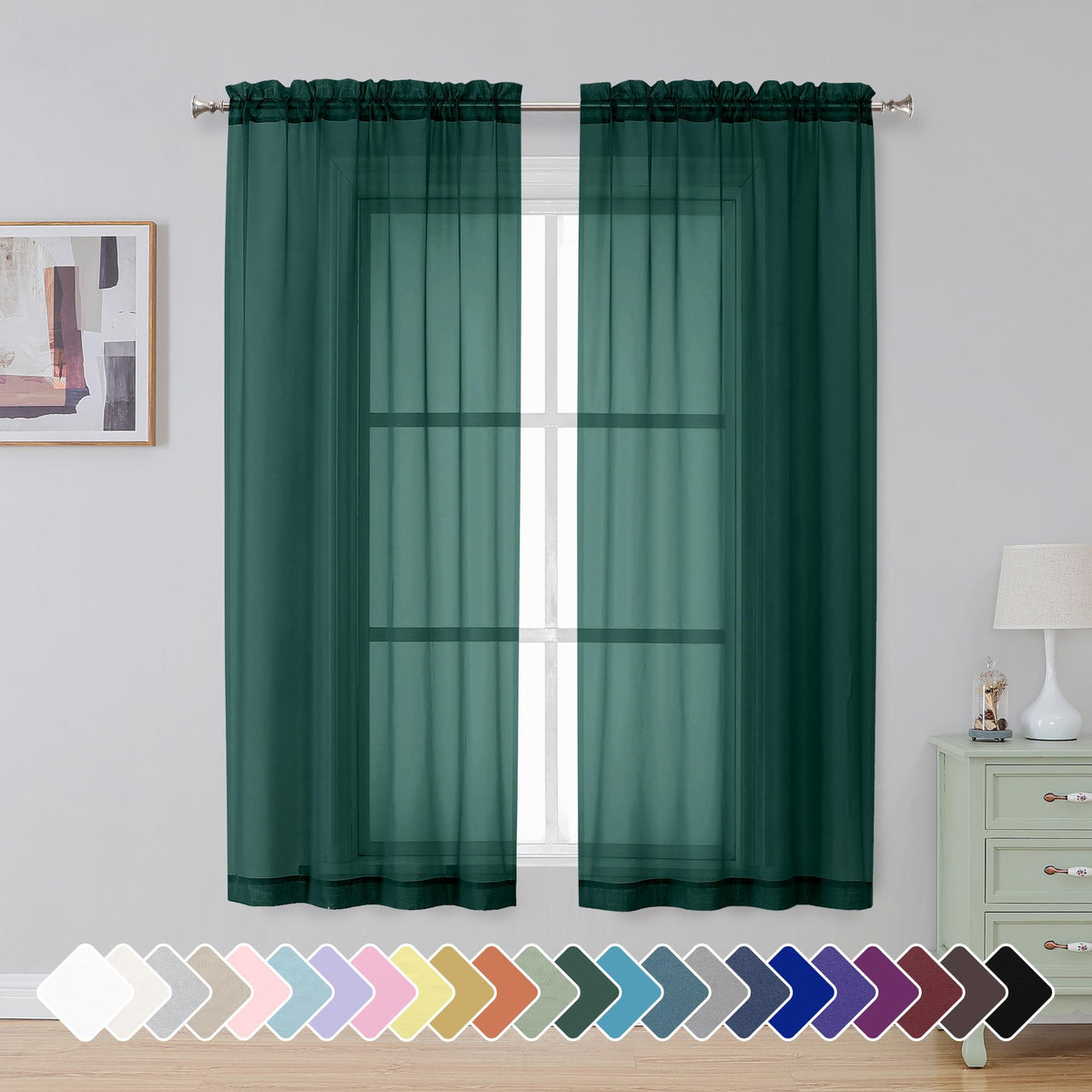 Simplebrand Black Sheer Curtains 84 Inches Long 2 Panels for Living Room