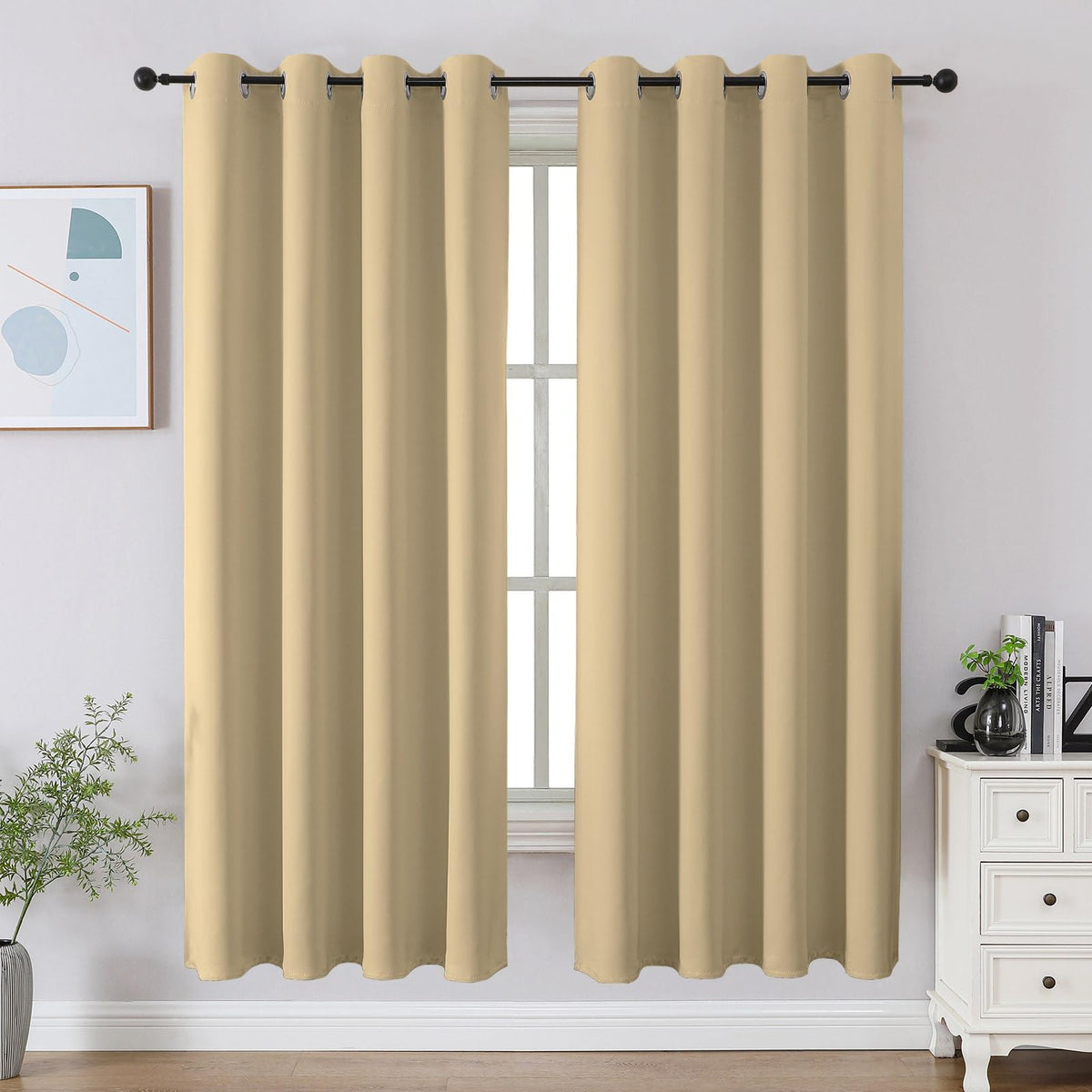 CUCRAF Beige Blackout Curtains 84 inch Length 2 Panels Set, Room Darkening Drapes for Living Room Bedroom, Thermal Insulated Light Blocking Grommet Window Curtain (W52 x L84 Inch)