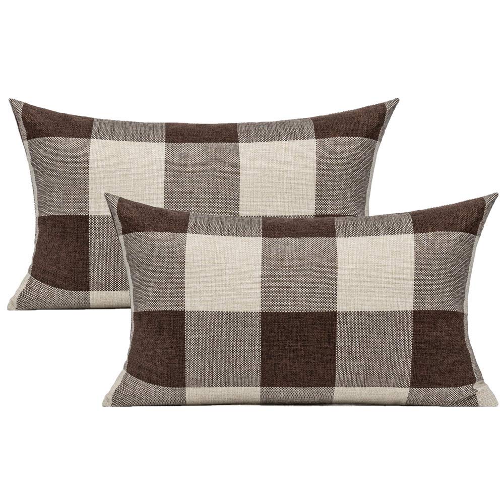 VAKADO Outdoor Plaid Throw Pillow Covers 18x18 Set of 2, Black & White