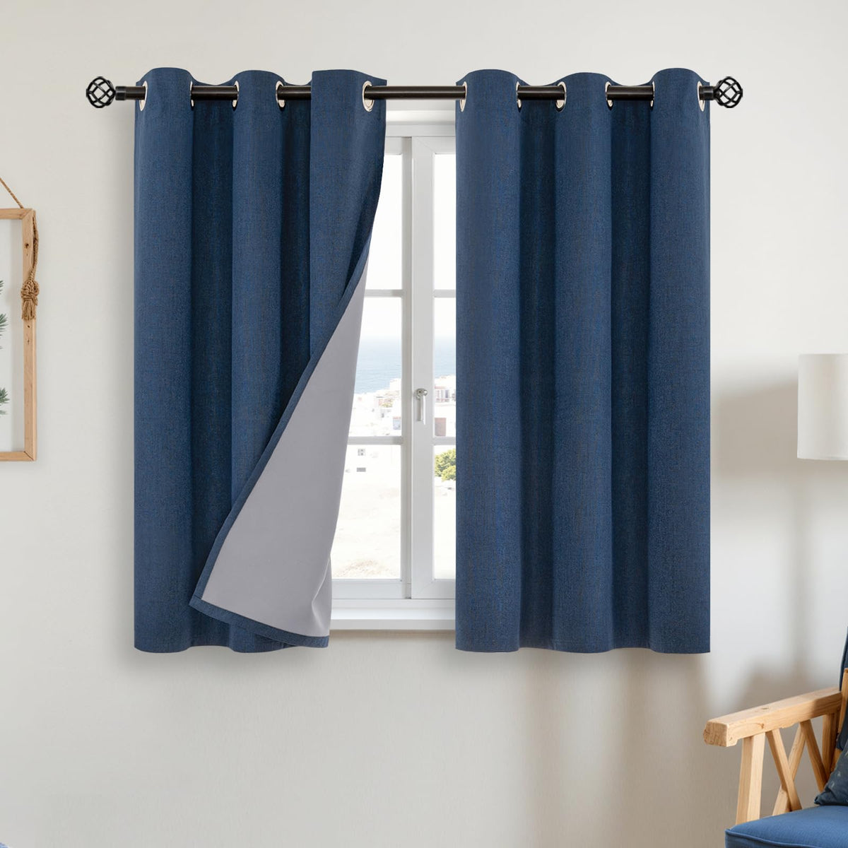 YoungsTex Linen Blackout Curtains 63 Inch Length Bedroom Beige Darkening