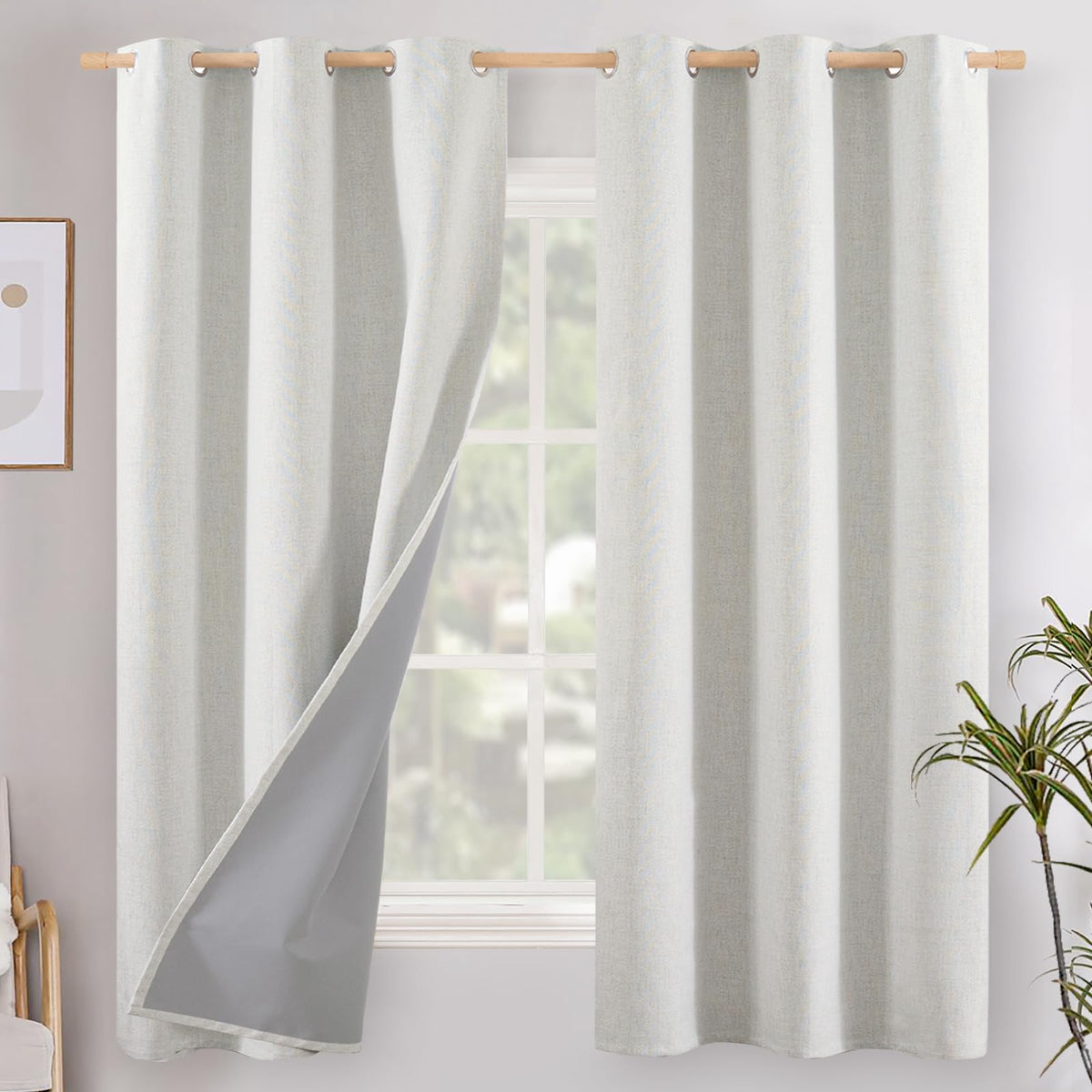 YoungsTex Linen Blackout Curtains 63 Inch Length Bedroom Beige Darkening