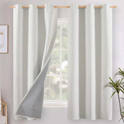 YoungsTex Linen Blackout Curtains 63 Inch Length Bedroom Beige Darkening