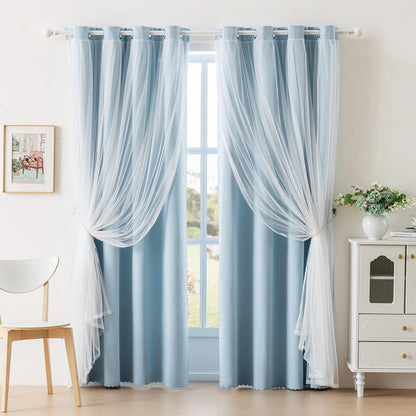 Anytime Double Layer Blackout Curtains 2 Panels，52Wx84L，Greyish White