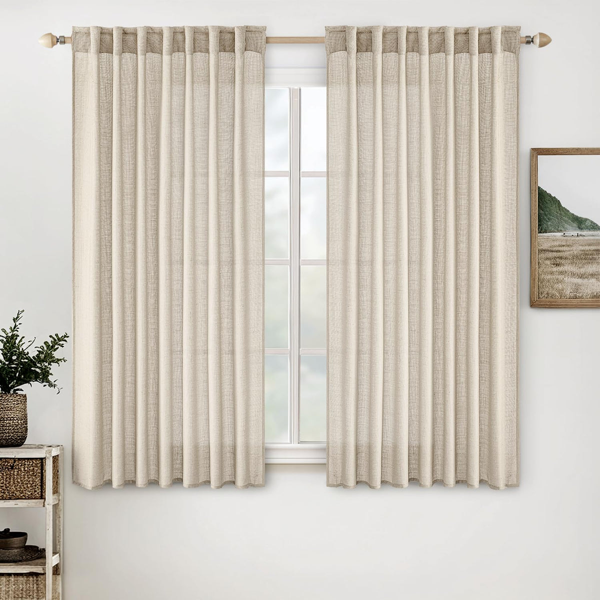 MIULEE Natural White Linen Curtains 52x84 Inch Long for Bedroom Living Room