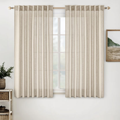 MIULEE Natural White Linen Curtains 52x84 Inch Long for Bedroom Living Room