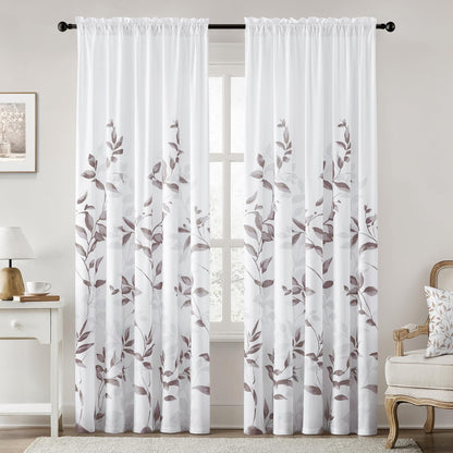 HOMEIDEAS Light Grey and White Privacy Sheer Curtains, 52X63 Inch, 2 Panels